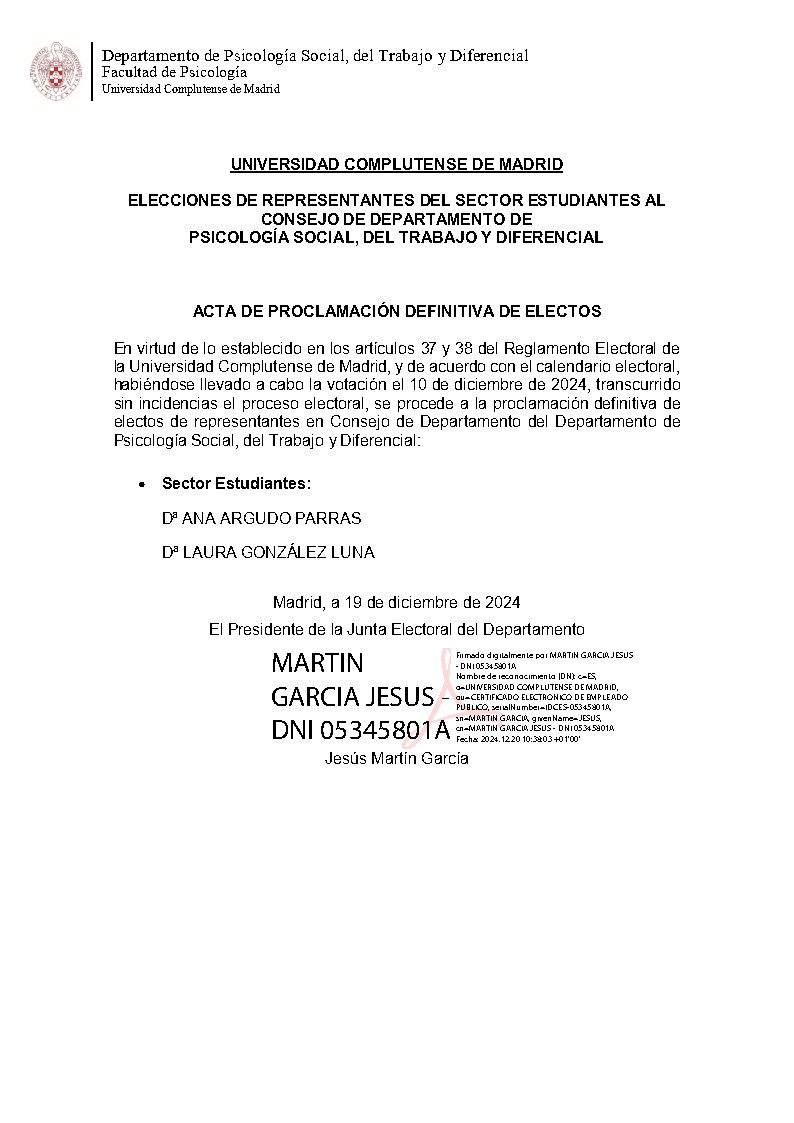 CONVOCATORIA ELECCIONES REPRESENTANTES ESTUDIANTES CONSEJO DEPARTAMENTO